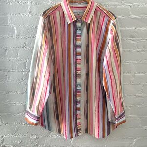 ‘Foxcroft Womens Non-Iron Colorful Print Button Up Shirt Blouse 2X Career Office